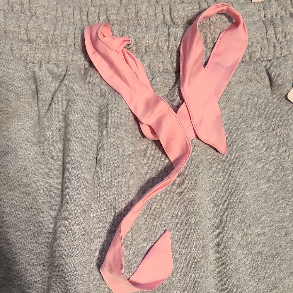 LoveShackFancy Gray Wide Leg Sweatpants with Pink Accents - Picture 6 of 14